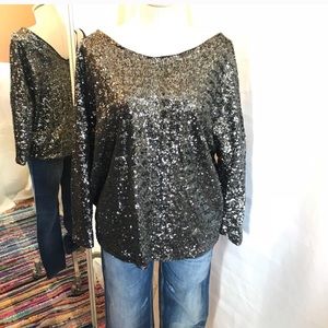 Zara Grey/Black Sequin oversized long sleeve shirt